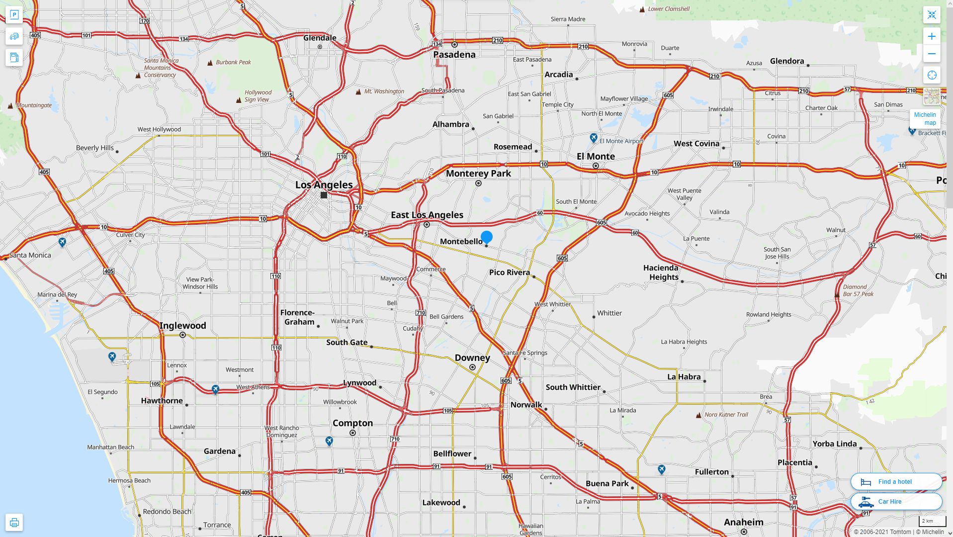 Montebello California Highway and Road Map